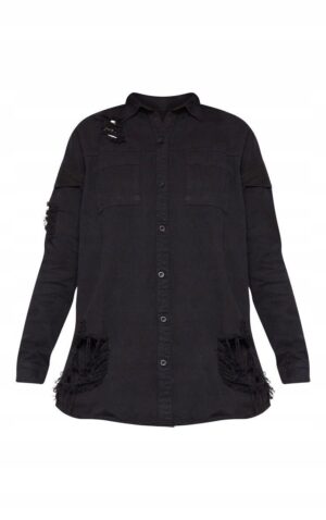 Z1A101 PRETTYLITTLETHING KLASYCZNA CZARNA KOSZULA Z DENIMU 38 M - obrazek 4