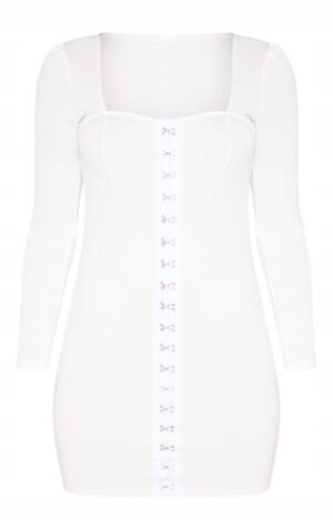 Z3A017 PRETTYLITTLETHING BIAŁA SUKIENKA PROSTA DŁUGI RĘKAW 38 - obrazek 4