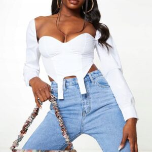 Z1F306 PRETTYLITTLETHING BIAŁA KRÓTKA KOSZULA GORSET 36 S