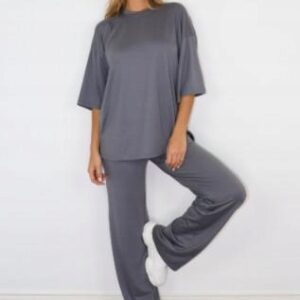 Z9D102 LUŹNA SZARA PIŻAMA TOP ZE SPODNIAMI SZARA MISSGUIDED TALL L