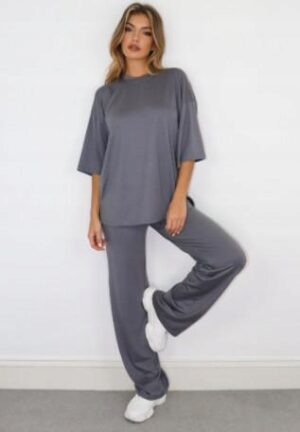 Z9D102 LUŹNA SZARA PIŻAMA TOP ZE SPODNIAMI SZARA MISSGUIDED TALL L