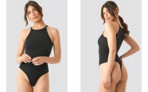 Z3E103 NA-KD CZARNE BODY PRĄŻKOWANE NA RAMIĄCZKACH 38 M