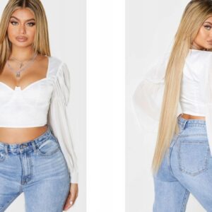 Z1D215 SATYNOWA KRÓTKA BLUZKA GORSET Z DŁUGIM RĘKAWEM PRETYLITTLETHING 36