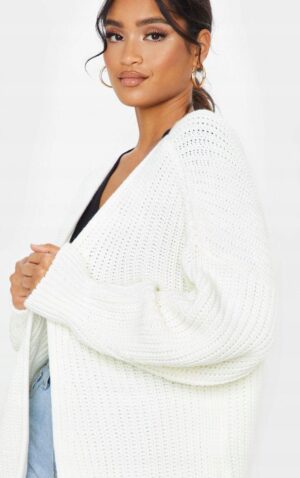 M0A021 BIAŁY LUŹNY SWETER NARZUTKA Z DŁUGIM RĘKAWEM PRETTYLITTLETHING S - obrazek 4