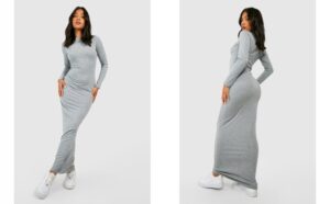 X9A104 BOOHOO SZARA DOPASOWANA SUKIENKA DRESOWA Z DŁUGIM RĘKAWEM 36 S