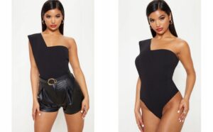 X1G006 BODY CZARNE NA JEDNO RAMIĘ GŁADKIE CASUAL PRETTYLITTLETHING 38