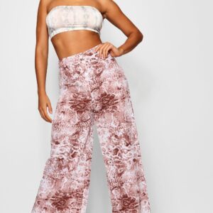 M8C307 BOOHOO WZORZYSTE MATERIAŁOWE SZEROKIE SPODNIE 38 M
