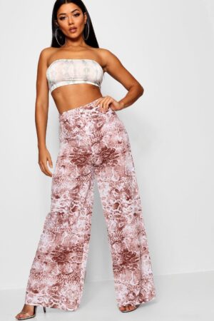 M8C307 BOOHOO WZORZYSTE MATERIAŁOWE SZEROKIE SPODNIE 38 M