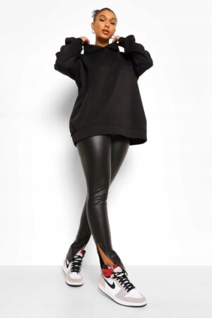 Z2B008 BOOHOO DAMSKIE CZARNE LEGGINSY Z ROZCIĘCIAMI EFEKT SKÓRY 42 L - obrazek 5