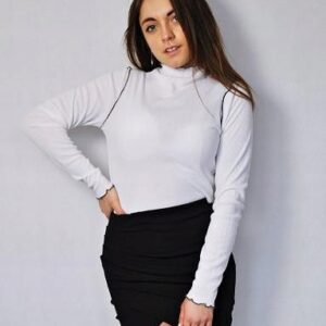 Z6E214 NASTY GAL BLUZKA PRĄŻKOWANA BIAŁA L