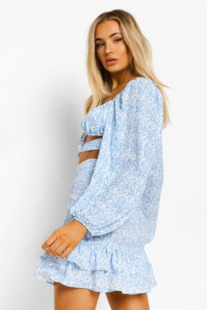 Z3C304 BOOHOO NIEBIESKA BLUZKA TOP KWIATY M M - obrazek 2