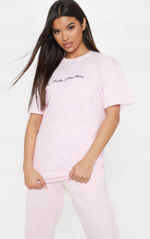 M9A025 PLT DAMSKI RÓŻOWY T-SHIRT Z NAPISEM CASUAL M - obrazek 5