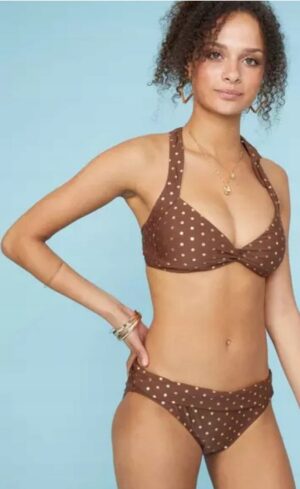 Z0G319 DEBENHAMS DÓŁ OD BIKINI BRĄZOWY W KROPKI 42 - obrazek 2