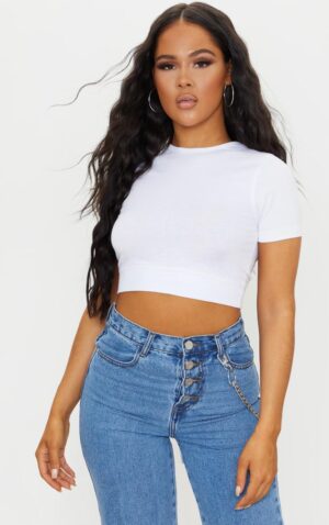 M0D315 DOPASOWANA KRÓTKA BLUZKA CROPPED BIAŁA PRETTYLITTLETHING S - obrazek 4