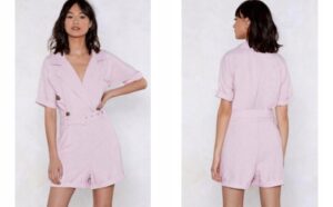 Z0A026 LETNI KOMBINEZON KOPERTOWY Z PASKIEM RÓŻOWY MELANŻ NASTY GAL S