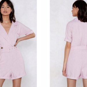 Z0A026 LETNI KOMBINEZON KOPERTOWY Z PASKIEM RÓŻOWY MELANŻ NASTY GAL S