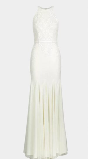 X4A008 BOOHOO SUKIENKA BIAŁA MAXI ZDOBIONA BEZ RĘKAWÓW 40 - obrazek 4