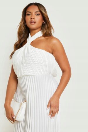 X6D001 BOOHOO PLUS BIAŁA PLISOWANA SUKIENKA 44 XXL - obrazek 5