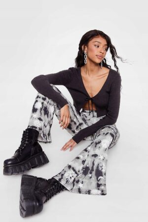 Z5F203 WZORZYSTE MATERIAŁOWE SZARE SPODNIE DZWONY NASTY GAL 40 - obrazek 5
