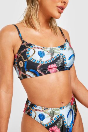 M4G210 BOOHOO WZORZYSTY TOP NA RAMIĄCZKACH GÓRA OD BIKINI 36 S