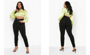 Z5E005 DOPASOWANE CZARNE SPODNIE JEANSOWE SKINNY BOOHOO PLUS 48