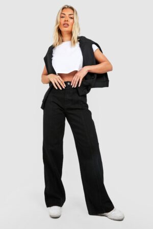 M0A026 NASTY GAL CZARNE DAMSKIE JEANSY WIDE LEG Z PRZESZYCIAMI XXS 32 - obrazek 2