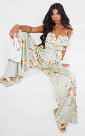 X3F014 PLT ZIELONY KOMBINEZON MAXI W KWIATY 42 XL - obrazek 3