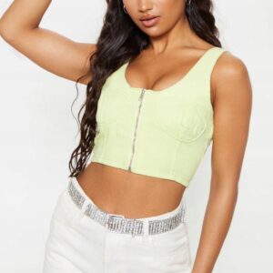 M5B012 MOMOKROM DAMSKI ŻÓŁTY TOP JEANSOWY NA ZAMEK 42