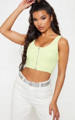 M5B012 MOMOKROM DAMSKI ŻÓŁTY TOP JEANSOWY NA ZAMEK 42