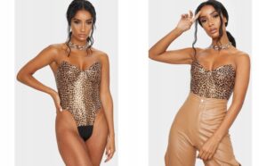 Z9F301 BODY GORSET Z FISZBINAMI PANTERKA EKO SKÓRA PRETTYLITTLETHING 34