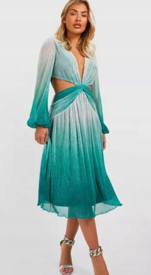Z0B206 BOOHOO PLISOWANA SUKIENKA ZIELONA OMBRE XL