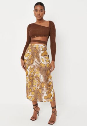 M5D211 MISSGUIDED SPÓDNICA PROSTA WZORZYSTA NA ZAMEK MIDI 38