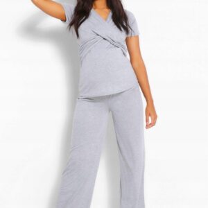 M1B306 BOOHOO MATERNITY MARSZCZONA SZARA BLUZKA DEKOLT V 38 M