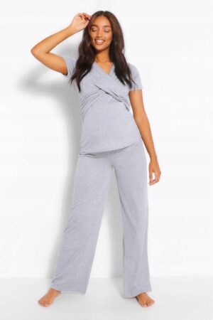 M1B306 BOOHOO MATERNITY MARSZCZONA SZARA BLUZKA DEKOLT V 38 M