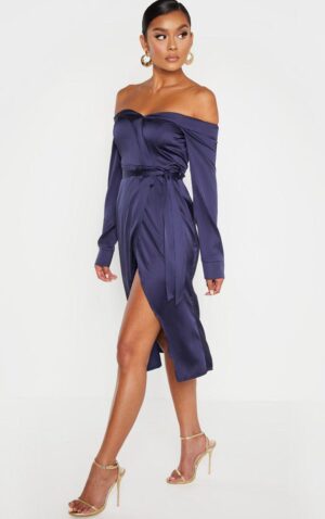 Z6G304 PRETTYLITTLETHING SATYNOWA SUKIENKA Z ROZCIĘCIEM 38 M
