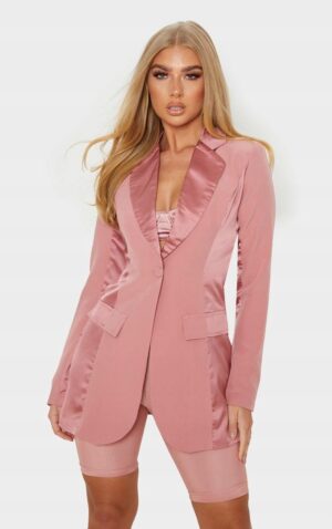 X0B213 SATYNOWA MARYNARKA Z PODUSZKAMI RÓŻOWA PRETTYLITTLETHING 40 - obrazek 5
