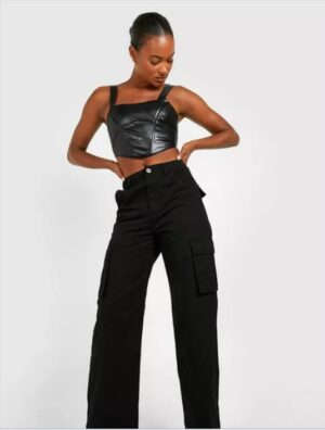X6A113 BOOHOO TALL SPODNIE DAMSKIE CZARNE BOYFRIEND FIT M - obrazek 2