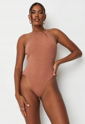 Z9D003 PRĄŻKOWANE BRĄZOWE BODY NA RAMIĄCZKACH MISSGUIDED TALL 36 - obrazek 2
