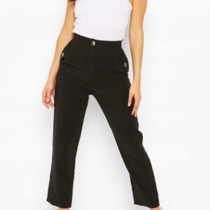 M8F007 BOOHOO CZARNE MATERIAŁOWE SPODNIE 7/8 Z KIESZENIAMI 38 M