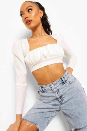 Z2G205*BOOHOO BIAŁY CROP TOP MARSZCZENIE XL 42 A00 - obrazek 6