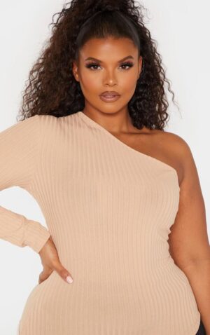 X5F107 PLT DAMSKA BEŻOWA BLUZKA ASYMETRYCZNA PLUS SIZE 44 - obrazek 2