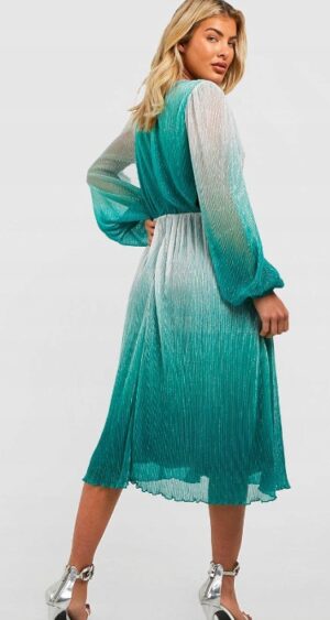 Z0B206 BOOHOO PLISOWANA SUKIENKA ZIELONA OMBRE XL - obrazek 2