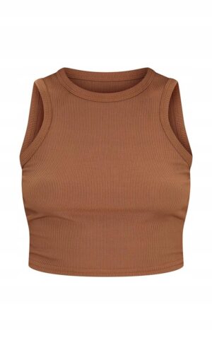 X0E204*PLT BRĄZOWY CROP TOP PRĄŻKI M/L A00 - obrazek 2