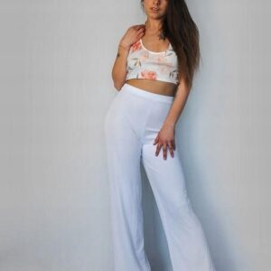 Z5C215 CROP TOP DAMSKI KWIATY ODKRYTE PLECY M