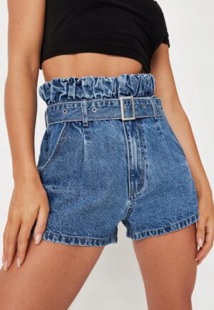 Z9C007 MISSGUIDED KRÓTKIE JEANSOWE SPODENKI 32