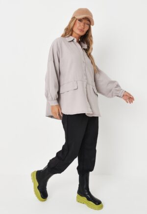 Z6D007 JEANSOWA KOSZULA DAMSKA BEŻOWA MISSGUIDED PETITE 34 - obrazek 4