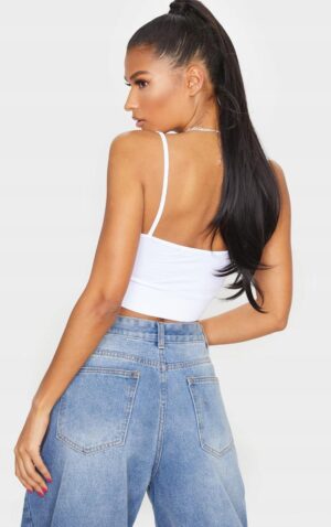 M4E204 CROP TOP Z WISKOZY BIAŁY NA RAMIĄCZKACH PRETTYLITTLETHING 40 - obrazek 3