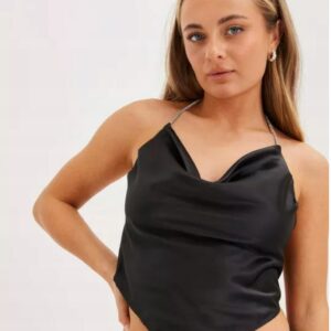 Z3G317 GINA TRICOT TOP DAMSKI CZARNY ATŁASOWY M