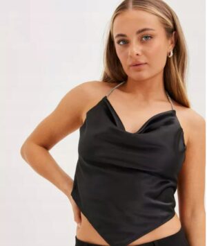 Z3G317 GINA TRICOT TOP DAMSKI CZARNY ATŁASOWY M