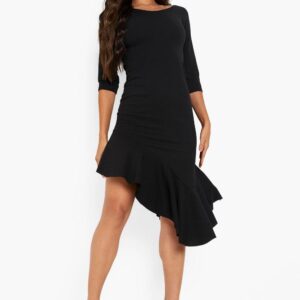 Z1E102 BOOHOO CZARNA SUKIENKA MIDI FALBANA 38 M